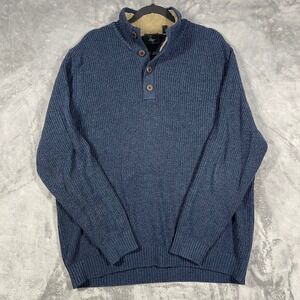 G.H. Bass‎ & Co Mens Blue Chunky Ribbed Knit Sherpa Lined Mock Neck Sweater XXL